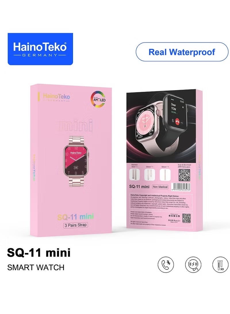 Haino Teko SQ-11 Mini Smart Watch with AMOLED Display, Water-Resistant Touch Screen Fitness Smartwatch, Compact Lightweight Design, 3 Interchangeable Straps for Daily Wear - Image 2